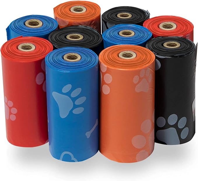 Best Pet Supplies Dog Poop Bags (150 Bags) for Waste Refuse Cleanup, Doggy Roll Replacements for Outdoor Puppy Walking and Travel, Leak Proof and Tear Resistant, Thick Plastic - Assorted Colors